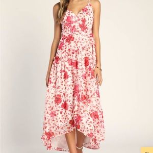 Fete Fancy Cream Floral Print Metallic Ruffled Wrap Maxi Dress